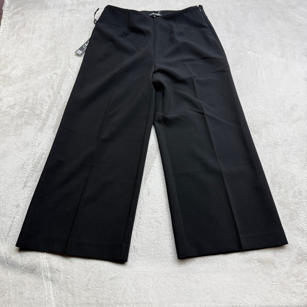 Charlie B Wide Leg Pants Womens 10 Black Cropped Side Zip Cutlottes Chic Trouser